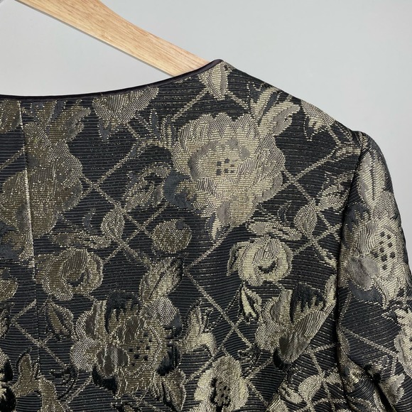 Vintage Gold Metallic Floral Tapestry Jacket Longline Blazer Size 14 Button Up - Picture 7 of 10